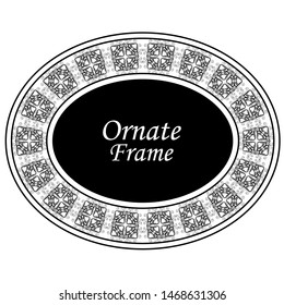 Decorative oval modern retro frame. Black border on white background