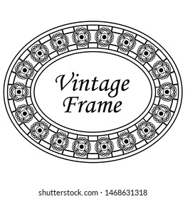 Decorative oval modern retro frame. Black border on white background