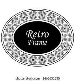 Decorative oval modern retro frame. Black border on white background