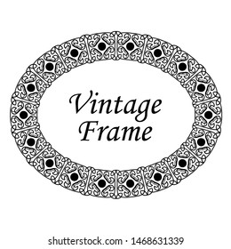 Decorative oval modern retro frame. Black border on white background