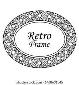 Decorative oval modern retro frame. Black border on white background