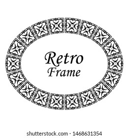 Decorative oval modern retro frame. Black border on white background
