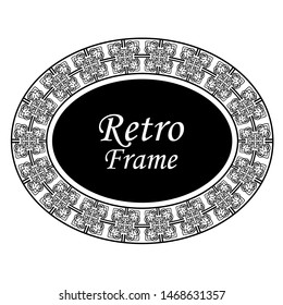 Decorative oval modern retro frame. Black border on white background