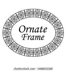 Decorative oval modern retro frame. Black border on white background