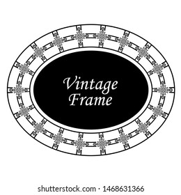Decorative oval modern retro frame. Black border on white background