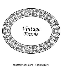 Decorative oval modern retro frame. Black border on white background
