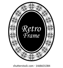 Decorative oval modern retro frame. Black border on white background