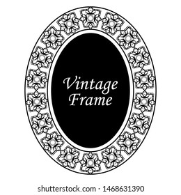 Decorative oval modern retro frame. Black border on white background