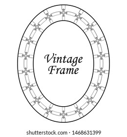 Decorative oval modern retro frame. Black border on white background