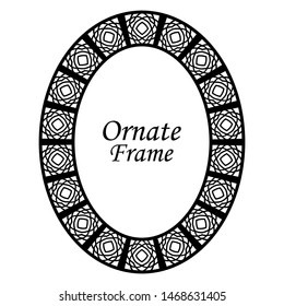 Decorative oval modern retro frame. Black border on white background