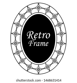 Decorative oval modern retro frame. Black border on white background