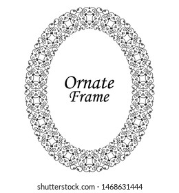 Decorative oval modern retro frame. Black border on white background