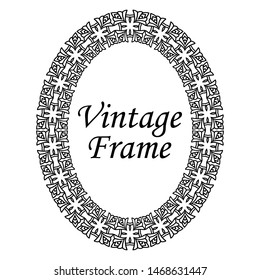 Decorative oval modern retro frame. Black border on white background