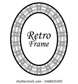 Decorative oval modern retro frame. Black border on white background