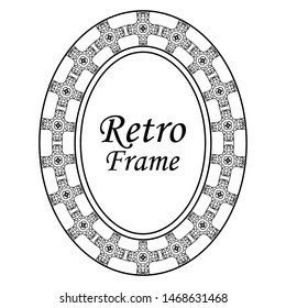 Decorative oval modern retro frame. Black border on white background
