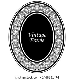 Decorative oval modern retro frame. Black border on white background