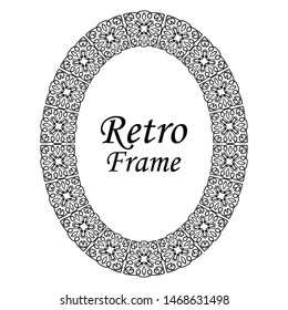 Decorative oval modern retro frame. Black border on white background