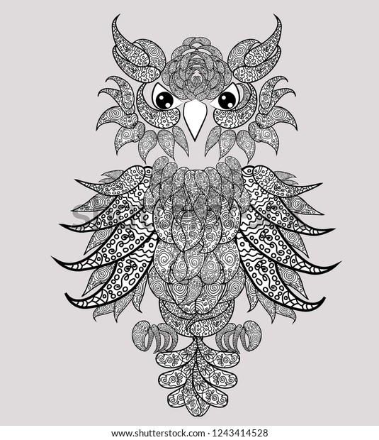 Decorative Owl Adult Antistress Coloring Page Black And White Hand Drawn Illustration For 