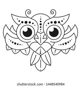 Decorative Owl. Coloring Antistress. Black And White Hand Drawn Illustration For Coloring