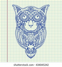 Decorative owl. Hand drawn vector stock illustration