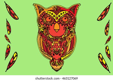 Decorative owl. Hand drawn vector stock illustration