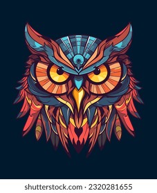 Decorative Owl Kaleidoscopic multicolored vector clip art illustration