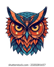 Decorative Owl Kaleidoscopic multicolored vector clip art illustration