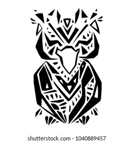 Decorative Owl. Tribal pattern. Ethnic tattoo. Hand drawn vector illustration. 
