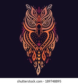 Decorative Owl. Tribal pattern. Ethnic tattoo. Vector illustration.