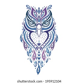 Decorative Owl. Tribal pattern. Ethnic tattoo. Vector illustration.