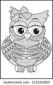 Decorative owl vector graphic, adult coloring page mandala, a tattoo with doodle, zentangle, floral design elements.