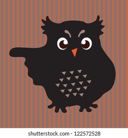 Decorative owl, wing shows the direction. Vector art./ Black owl