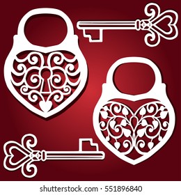 Decorative padlock Heart Laser Cutting. Template for interior design, layouts wedding cards, invitations.