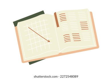 Página decorativa con pegatinas icono plano Diario y portátil. Ilustración del vector