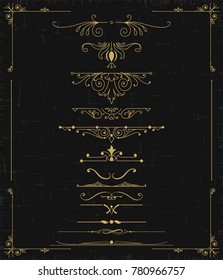 Decorative page and text dividers, vector collection on black background