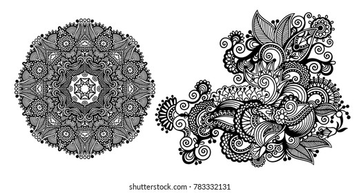 Beautiful Flowers Set Cardsadult Coloring Bookcoloring Stock Vector ...