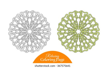 Decorative paisley and mandala element collection. Coloring book for adult and older children. Coloring page. Outline drawing.
With colored sample. Vector illustration.