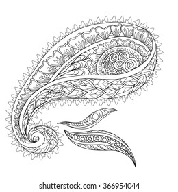 Decorative paisleys element collection. Vector illustration. Good for coloring book for adult and older children. Coloring page. Outline drawing.