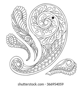 Decorative paisleys element collection. Vector illustration. Good for coloring book for adult and older children. Coloring page. Outline drawing.