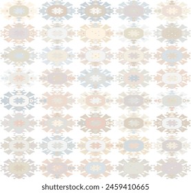 Decorative, pale pattern made up of seamlessly repeating identical flower like component elements