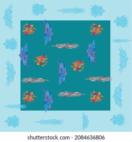 Decorative panel,  background with exotic fish. Underwater world. Vector illustration