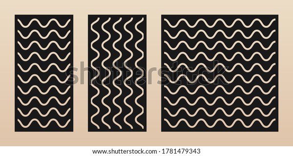 Decorative panel for laser cutting. Cnc pattern set.\
Cutout silhouette with thin wavy lines, horizontal and vertical.\
Laser cut stencil for wood, metal, paper, plastic, fretwork. Aspect\
ratio 1:1, 1:2