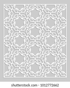 Decorative panel for laser cutting. Geometric ornament for wedding invitation, envelope, greeting or business cards, Template for paper cut, printing, engraving wood, metal. Stencil manufacturing