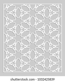 Decorative panel for laser cutting. Geometric ornament for wedding invitation, envelope, greeting or business cards, Template for paper cut, printing, engraving wood, metal. Stencil manufacturing