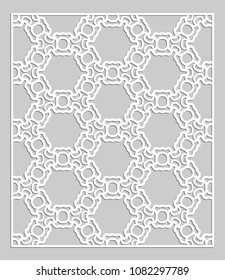 Decorative panel for laser cutting. Geometric ornament for wedding invitation, envelope, greeting or business cards, Template for paper cut, printing, engraving wood, metal. Stencil manufacturing