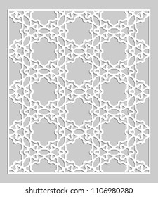 Decorative panel for laser cutting. Geometric ornament for wedding invitation, envelope, greeting or business cards, Template for paper cut, printing, engraving wood, metal. Stencil manufacturing