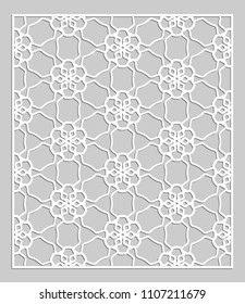 Decorative panel for laser cutting. Geometric ornament for wedding invitation, envelope, greeting or business cards, Template for paper cut, printing, engraving wood, metal. Stencil manufacturing