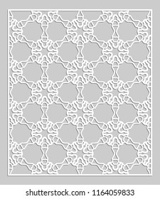 Decorative panel for laser cutting. Geometric ornament for wedding invitation, envelope, greeting or business cards, Template for paper cut, printing, engraving wood, metal. Stencil manufacturing