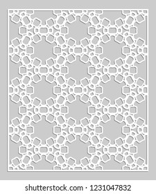 Decorative panel for laser cutting. Geometric ornament for wedding invitation, envelope, greeting or business cards, Template for paper cut, printing, engraving wood, metal. Stencil manufacturing