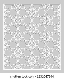 Decorative panel for laser cutting. Geometric ornament for wedding invitation, envelope, greeting or business cards, Template for paper cut, printing, engraving wood, metal. Stencil manufacturing